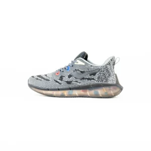 Top view of FirstWalk ART191 Men’s Walking Shoes in Grey Black with printed mesh design and multi-color lace loops.