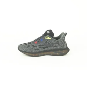 Firstwalk Running Shoes in Grey Black with breathable mesh upper and multi-color lace loops