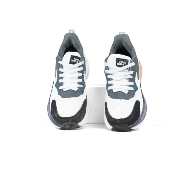 Side-angled view of FirstWalk ART170 in White Grey with air-cushioned sole and premium layered design.